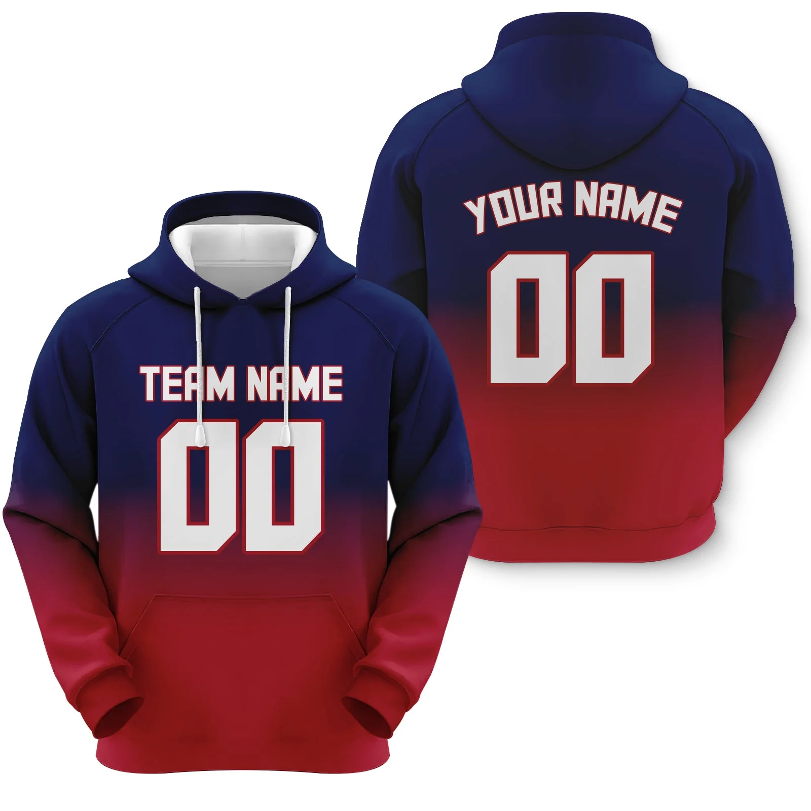Custom Blue White-Red Sports Pullover  Sweatshirt Split  Fashion Football Hoodie